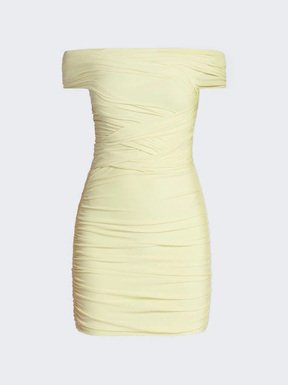 Alexander Wang Off-Shoulder Ruched Mini Dress in Pale Yellow